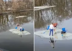 ВИДЕО: в Тарту двое безрассудных мужчин отправились в "плавание" по реке на льдине